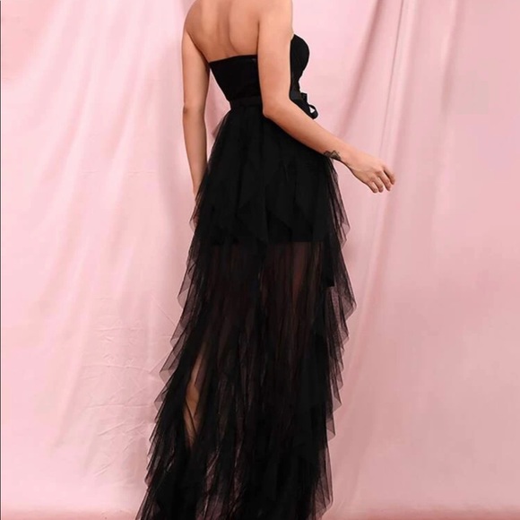 Black belted boho mesh ruffle maxi dress Wedding - Picture 4 of 6